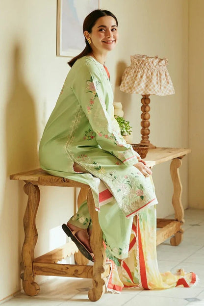 Dhanak-3PC Embroidered Shirt with Digital Printed Wool Shawl - 3238 - QQ