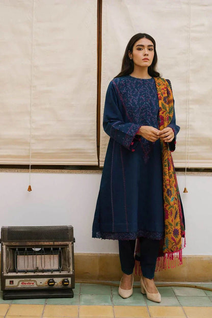 ZARA SHAHJAHAN 3PC Dhanak Embroidered Shirt With Digital Printed Shawl-217 - QQ