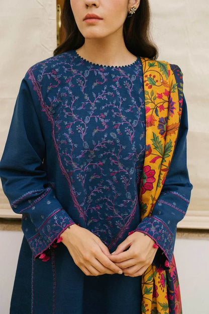 ZARA SHAHJAHAN 3PC Dhanak Embroidered Shirt With Digital Printed Shawl-217 - QQ