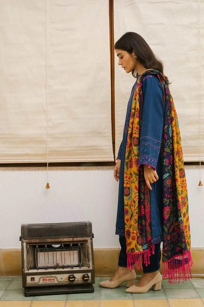 ZARA SHAHJAHAN 3PC Dhanak Embroidered Shirt With Digital Printed Shawl-217 - QQ