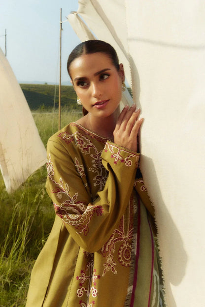 ZARA SHAHJAHAN 3PC Dhanak Embroidered Shirt With Digital Printed Shawl-271 - QQ