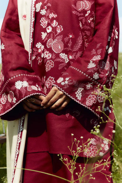 ZARA SHAHJAHAN 3PC Dhanak Embroidered Shirt With Digital Printed Shawl-282 - QQ