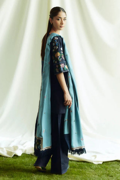 ZARA SHAHJAHAN 3PC Dhanak Embroidered Shirt With Digital Printed Shawl-281 - QQ