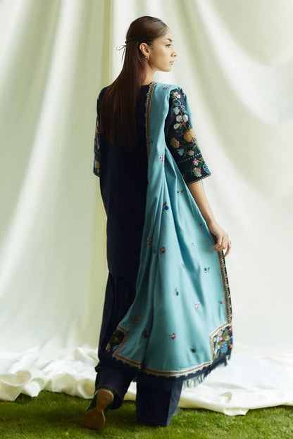 ZARA SHAHJAHAN 3PC Dhanak Embroidered Shirt With Digital Printed Shawl-281 - QQ