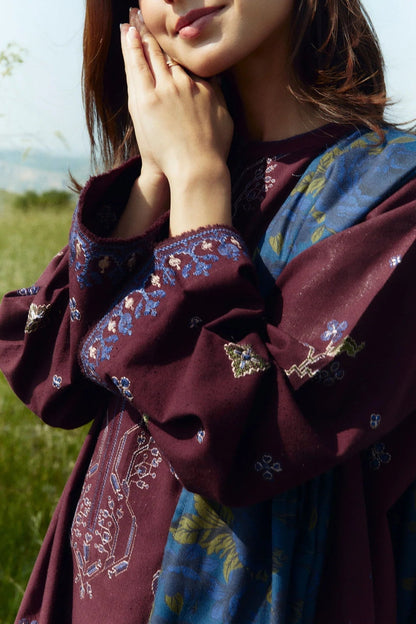 ZARA SHAHJAHAN 3PC Dhanak Embroidered Shirt With Digital Printed Shawl-274 - QQ