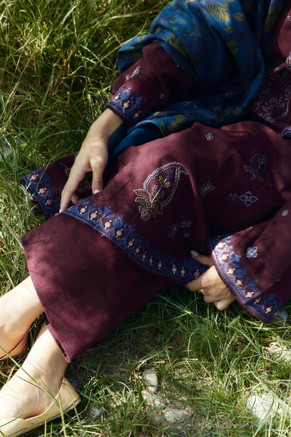 ZARA SHAHJAHAN 3PC Dhanak Embroidered Shirt With Digital Printed Shawl-274 - QQ