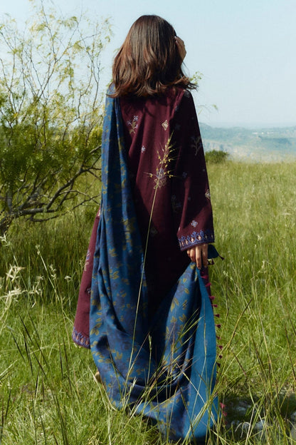 ZARA SHAHJAHAN 3PC Dhanak Embroidered Shirt With Digital Printed Shawl-274 - QQ