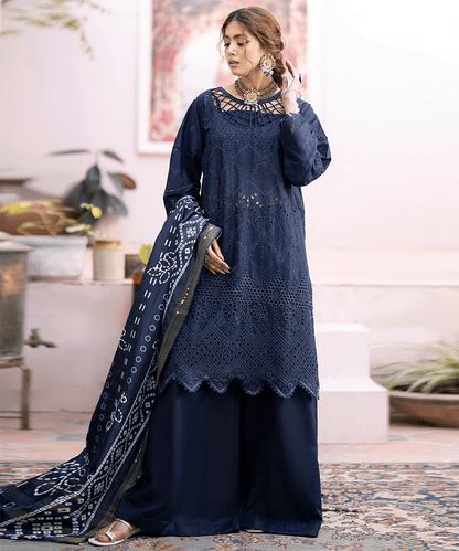 QALAMKAR 3PC Chikankari Dhanak Embroidered With Digital Printed Wool Shawl-118 - QQ