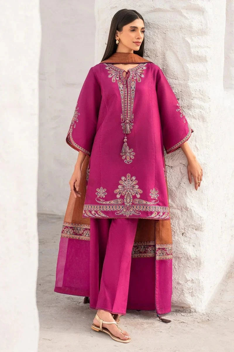 Dhanak-3PC Embroidered Shirt with Digital Printed Wool Shawl -3371
