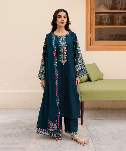 Dhanak-3PC Embroidered Shirt with Chiffon Embroidered Dupatta-3269 - QQ