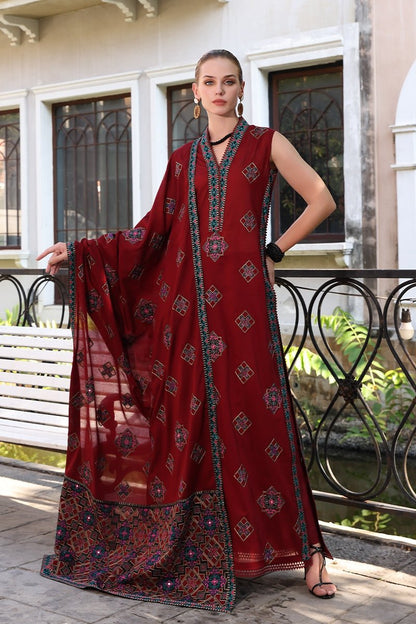 3Pcs Dhanak Embroidered - 129 D - QQ