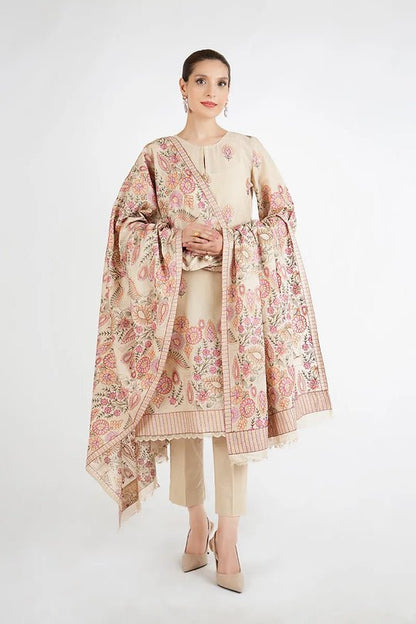 Dhanak 3PC Embroidered Shirt with Dhanak Embroidered Shawl-3399 - QQ