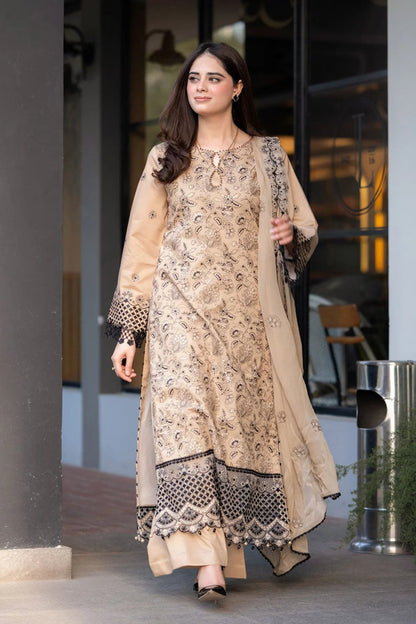 Dhanak-3PC Embroidered Shirt with Chiffon Embroidered Dupatta-3397 - QQ