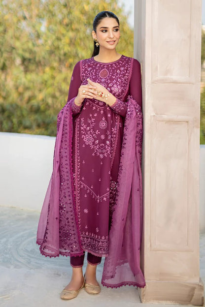 Dhanak-3PC Embroidered Shirt with Organza Embroidered Dupatta- 3242 - QQ