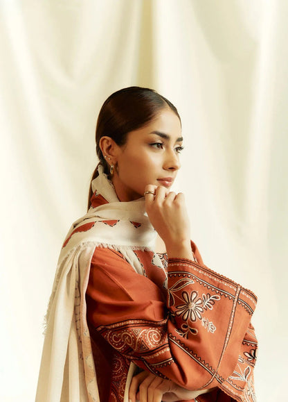 ZARA SHAHJAHAN 3PC Dhanak Embroidered Shirt With Digital Printed Shawl-280 - QQ