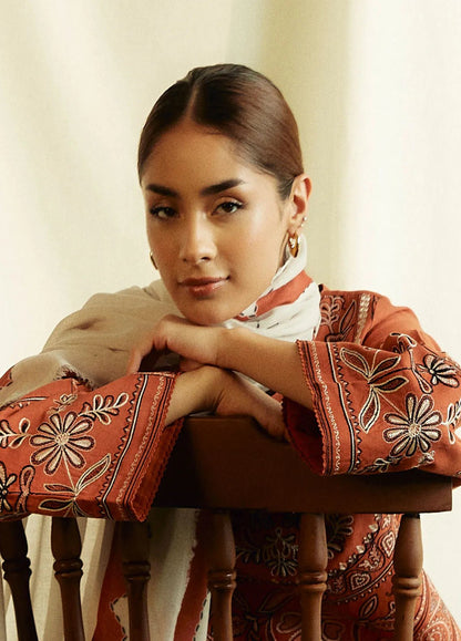 ZARA SHAHJAHAN 3PC Dhanak Embroidered Shirt With Digital Printed Shawl-280 - QQ
