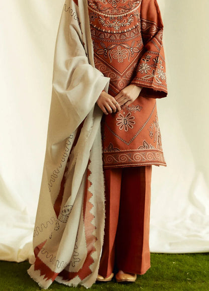 ZARA SHAHJAHAN 3PC Dhanak Embroidered Shirt With Digital Printed Shawl-280 - QQ