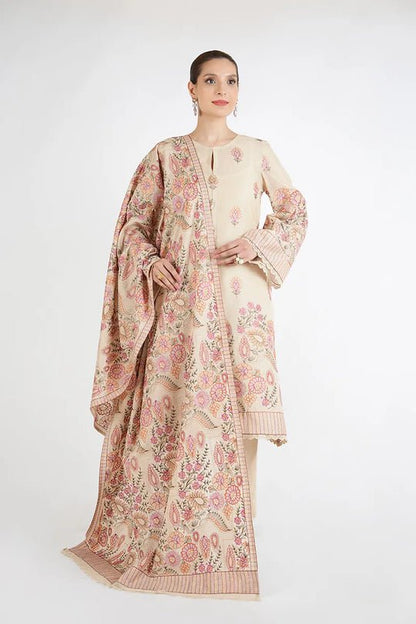 Dhanak 3PC Embroidered Shirt with Dhanak Embroidered Shawl-3399 - QQ