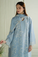 Dhanak-3PC Embroidered Shirt with Digital Printed Wool Shawl - 3301