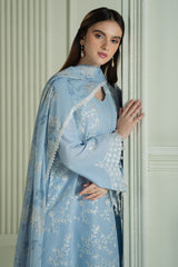 Dhanak-3PC Embroidered Shirt with Digital Printed Wool Shawl - 3301