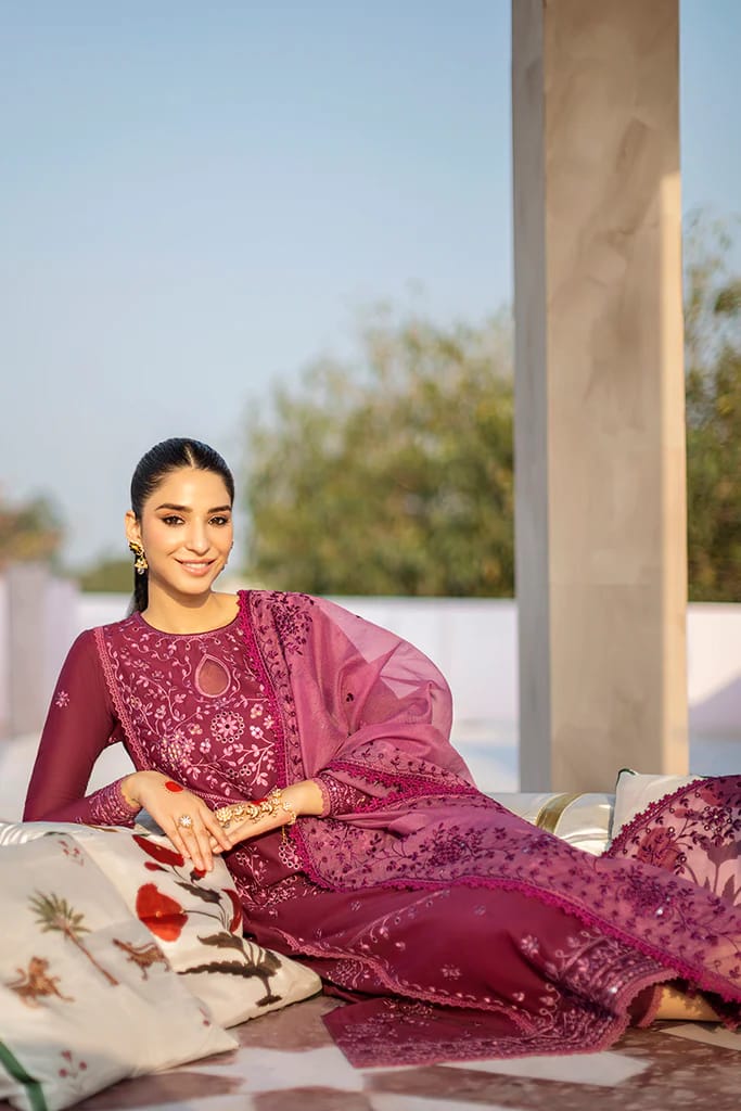 Dhanak-3PC Embroidered Shirt with Organza Embroidered Dupatta- 3242