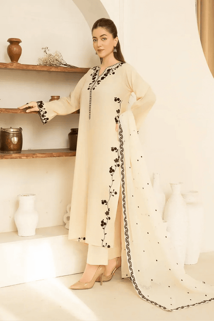 Dhanak-3PC Embroidered Shirt with Chiffon Embroidered Dupatta - 3510 - QQ
