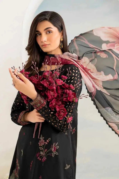 Lawn-3PC Embroidered with Digital Printed Jacquard Dupatta-5074 - QQ