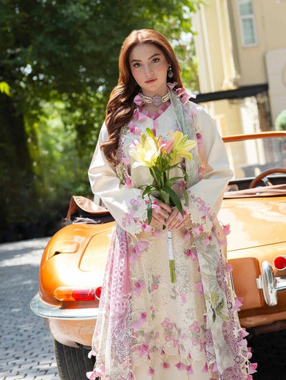 Lawn-3PC Chikakari Embroidered Shirt With Chiffon Printed Dupatta-5308 - QQ