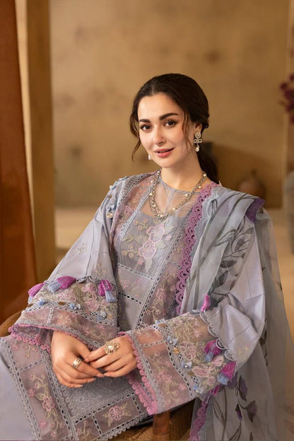 Lawn-3PC Chikakari Embroidered Shirt With Organza Printed Dupatta-5172 - QQ