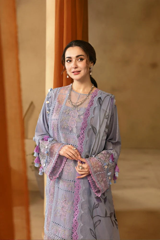 Lawn-3PC Chikakari Embroidered Shirt With Organza Printed Dupatta-5172
