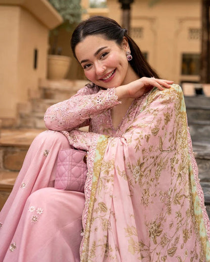 Lawn-3PC Chikankari Embroidered Shirt With Chiffon Printed Dupatta-5260 - QQ