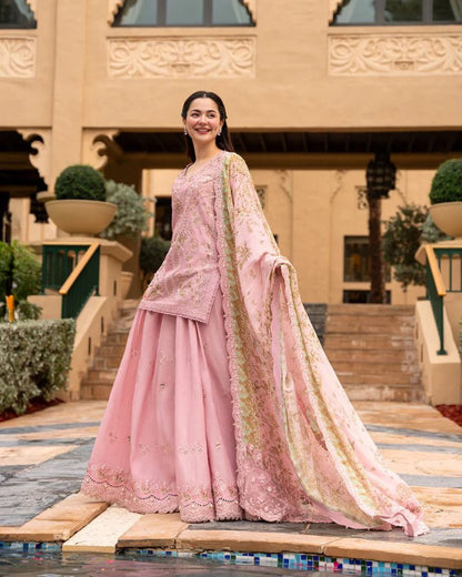 Lawn-3PC Chikankari Embroidered Shirt With Chiffon Printed Dupatta-5260 - QQ