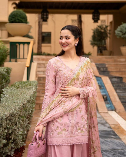 Lawn-3PC Chikankari Embroidered Shirt With Chiffon Printed Dupatta-5260 - QQ