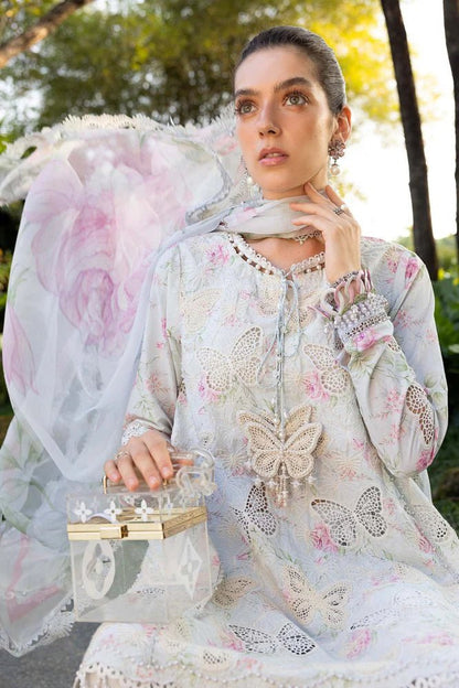 Lawn-3PC Chikankari Embroidered Shirt With Digital Printed Chiffon Dupatta-4021 - QQ