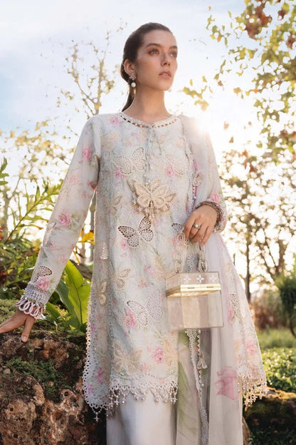 Lawn-3PC Chikankari Embroidered Shirt With Digital Printed Chiffon Dupatta-4021 - QQ