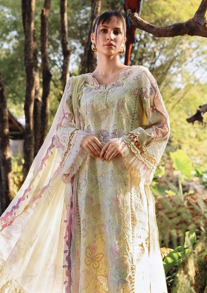 Lawn-3PC Chikankari Embroidered Shirt With Digital Printed Chiffon Dupatta-4022 - QQ