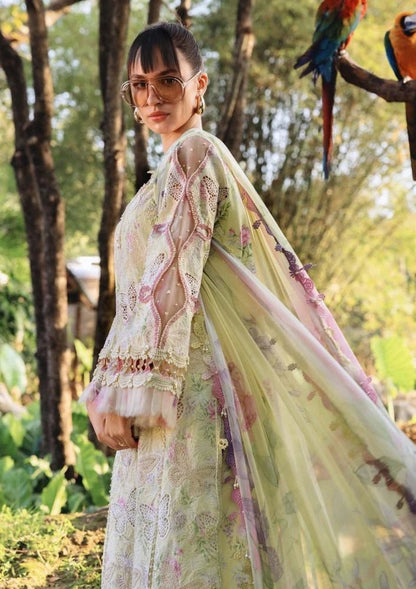 Lawn-3PC Chikankari Embroidered Shirt With Digital Printed Chiffon Dupatta-4022 - QQ