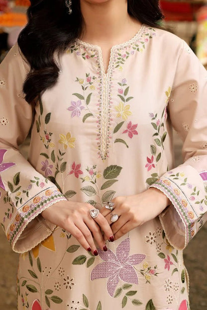 Lawn-3PC Chikankari Embroidered Shirt With Digital Printed Jacquard Dupatta-5245 - QQ