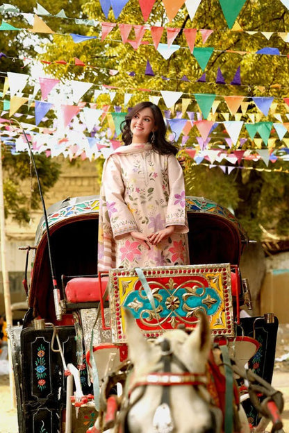Lawn-3PC Chikankari Embroidered Shirt With Digital Printed Jacquard Dupatta-5245 - QQ