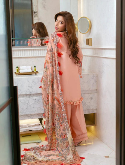 Lawn-3PC Chikankari Embroidered Shirt With Digital Printed Jacquard Dupatta-5271 - QQ