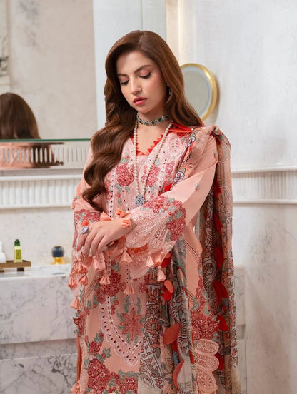 Lawn-3PC Chikankari Embroidered Shirt With Digital Printed Jacquard Dupatta-5271 - QQ