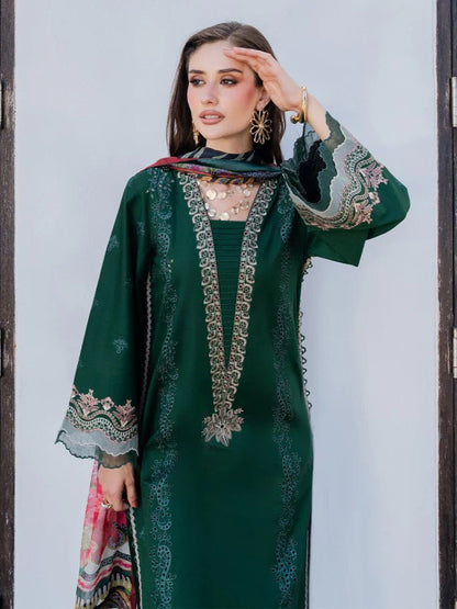 Lawn-3PC Chikankari Embroidered Shirt With Digital Printed Jacquard Dupatta-5338 - QQ