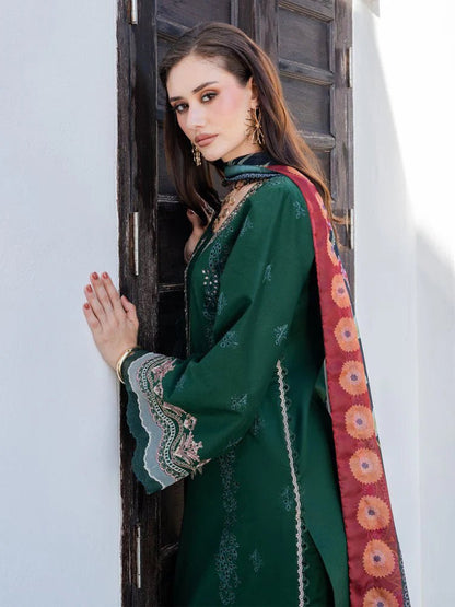 Lawn-3PC Chikankari Embroidered Shirt With Digital Printed Jacquard Dupatta-5338 - QQ