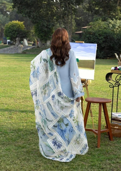 Lawn-3PC Chikankari Embroidered Shirt With Embroidered Jacquard Dupatta-5223 - QQ