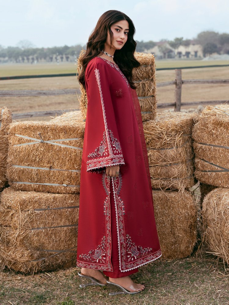Lawn-3PC Chikankari Embroidered Shirt With Khadi Net Embroidered Dupatta-5268