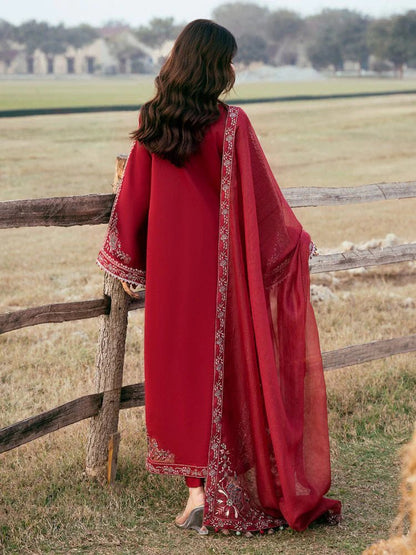 Lawn-3PC Chikankari Embroidered Shirt With Khadi Net Embroidered Dupatta-5268 - QQ