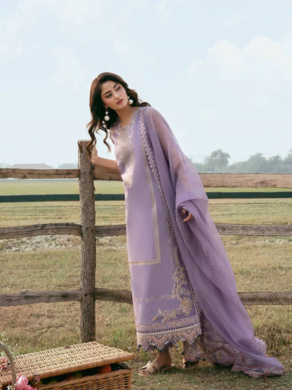 Lawn-3PC Chikankari Embroidered Shirt With Khadi Net Embroidered Dupatta-5285 - QQ