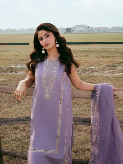 Lawn-3PC Chikankari Embroidered Shirt With Khadi Net Embroidered Dupatta-5285 - QQ
