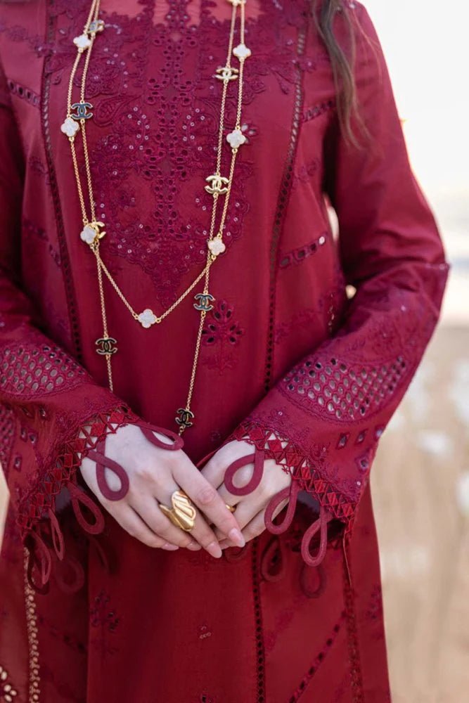 Lawn-3PC Chikankari Embroidered Shirt With Khadi Net Embroidered Dupatta-5402 - QQ