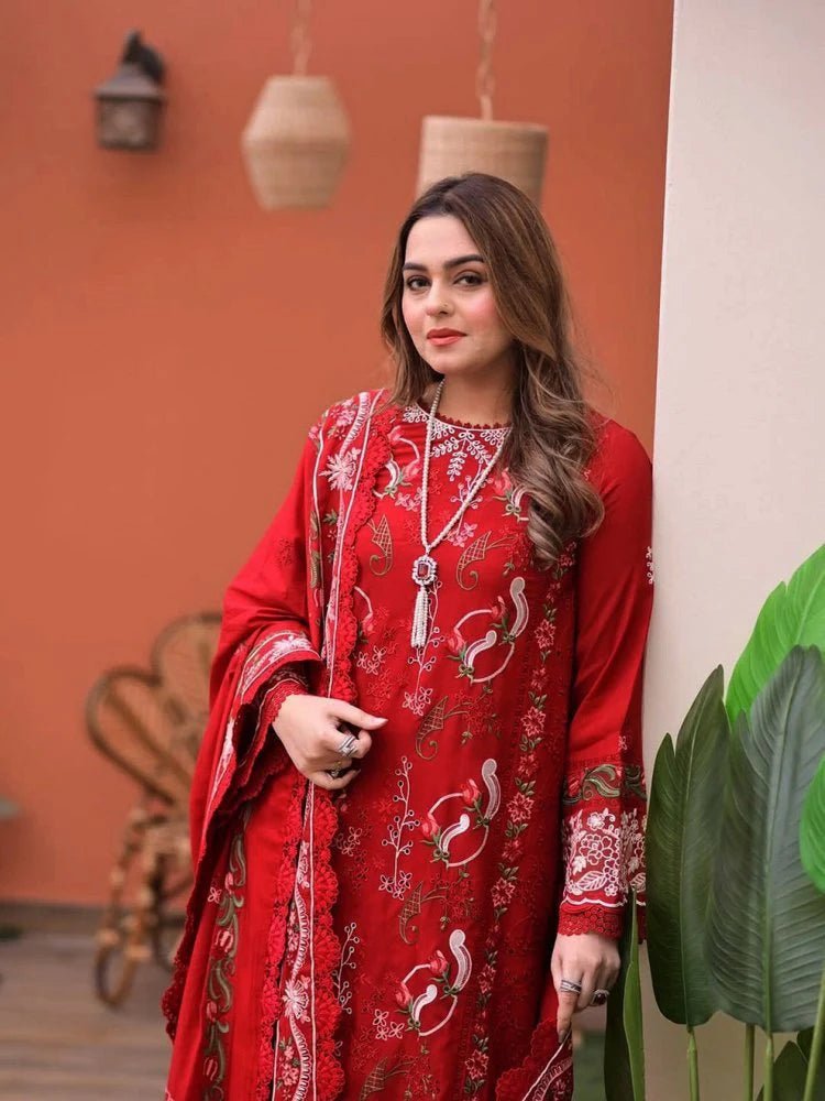 Lawn-3PC Chikankari Embroidered Shirt With Lawn Embroidered Dupatta-5244 - QQ